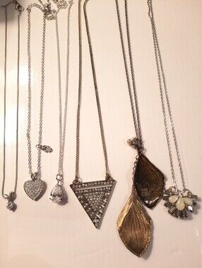Silver-tone Women's Necklace Set with Clear and Cream Pendants
